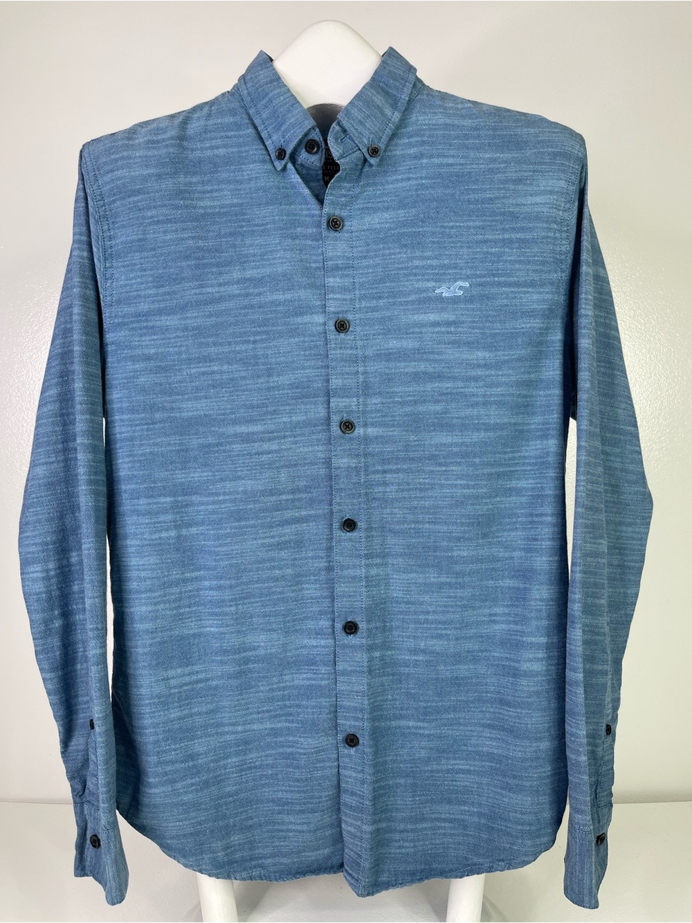 Hollister Mens Button Down Shirt Medium Blue Epic Flex Stretch Muscle Fit
